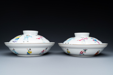 A pair of Chinese famille rose bowls and covers, Guangxu mark and of the period