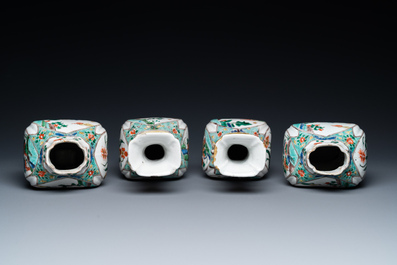 Une garniture de quatre vases en porcelaine de Chine famille verte &agrave; d&eacute;cor d'animaux mythiques, Kangxi