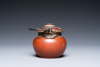 A Chinese Yixing poem-engraved stoneware waterpipe for the Vietnamese or Thai market, 19th C.