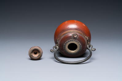 A Chinese Yixing poem-engraved stoneware waterpipe for the Vietnamese or Thai market, 19th C.