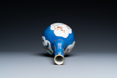 A Chinese famille verte powder blue vase and a dish, Kangxi