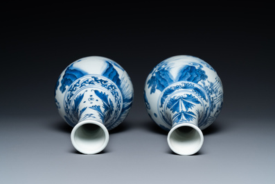 A pair of Chinese blue and white 'Wang Xizhi' bottle vases, Transitional period