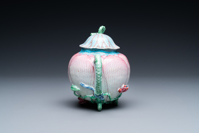 A Chinese famille rose 'lotus' teapot and cover, Yongzheng