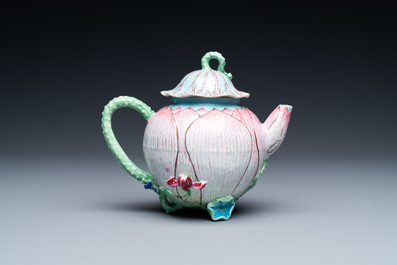 A Chinese famille rose 'lotus' teapot and cover, Yongzheng