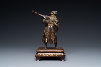 Une figure d'un guerrier en bronze patin&eacute; et dor&eacute;, sign&eacute; Miyao, Meiji, 19&egrave;me