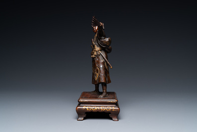 Une figure d'un guerrier en bronze patin&eacute; et dor&eacute;, sign&eacute; Miyao, Meiji, 19&egrave;me