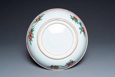 A Chinese famille verte dish with floral design, Kangxi