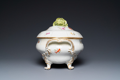 A German polychrome porcelain tureen and cover with floral design, Ludwigsburg, 18th C.