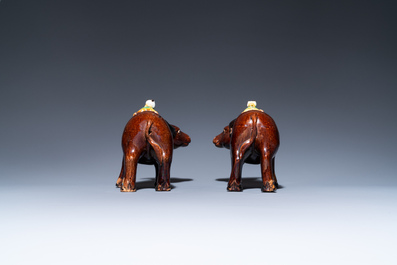 A pair of Chinese verte biscuit groups of boys riding buffaloes, Kangxi