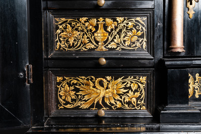 An ebony, ebonised and painted cabinet, Antwerp, 17th C.