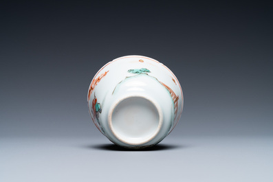 A Chinese famille verte cup and saucer, Kangxi