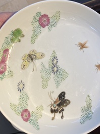 A pair of Chinese famille rose 'butterfly' plates, Xie Zhu Zhuren Zao mark, 19/20th C.