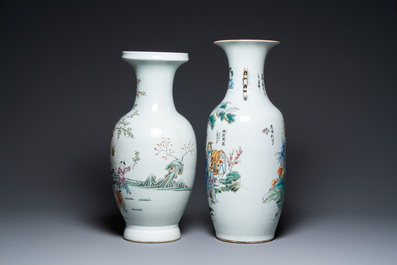 Deux vases en porcelaine de Chine famille rose, 19&egrave;me