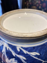 Une paire de vases en porcelaine de Chine en bleu et blanc &agrave; d&eacute;cor de dragons et de pivoines, 19&egrave;me