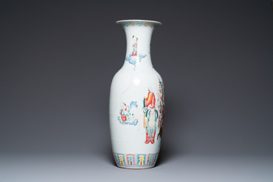 A Chinese famille rose '18 Arhats' vase, 19th C.