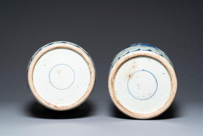 A pair of Chinese blue and white vases, 19th C.