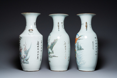 Trois vases en porcelaine de Chine famille rose, 19/20&egrave;me