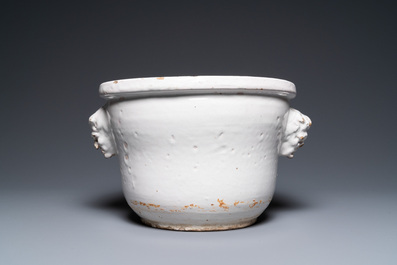 A large monochrome white-glazed French faience fruit bowl, dated August 1770