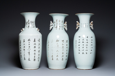 Trois vases en porcelaine de Chine famille rose, 19/20&egrave;me