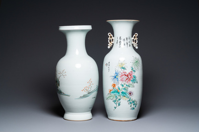 Deux vases en porcelaine de Chine famille rose, 19&egrave;me