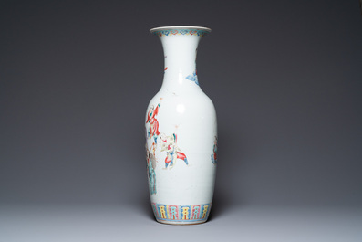 A Chinese famille rose '18 Arhats' vase, 19th C.