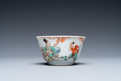 A Chinese famille verte cup and saucer, Kangxi