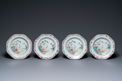 Eight Chinese famille rose plates with a couple in a boat, Qianlong