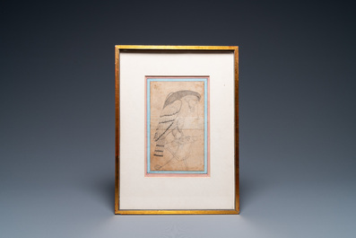 Persian school miniature: 'A standing falcon', pencil on paper, 18/19th C.