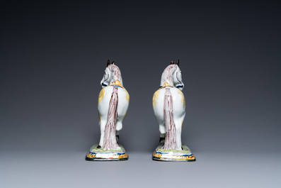 A pair of polychrome Dutch Delft horses, 18th C.