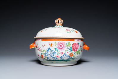 A round Chinese famille rose tureen and cover, Qianlong