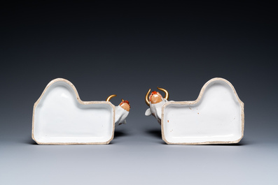 A pair of cold-painted white Dutch Delft milking groups, 18th C.