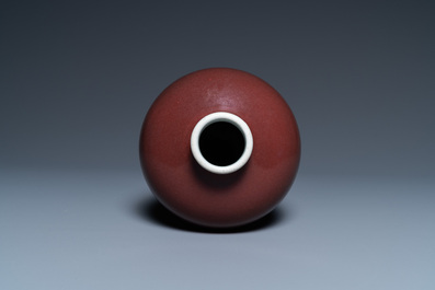 A Chinese monochrome dark copper red meiping vase, Qianlong mark and of the period