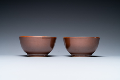 A pair of Chinese caf&eacute; au lait-glazed bowls, Qianlong mark and of the period