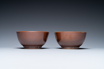 A pair of Chinese caf&eacute; au lait-glazed bowls, Qianlong mark and of the period