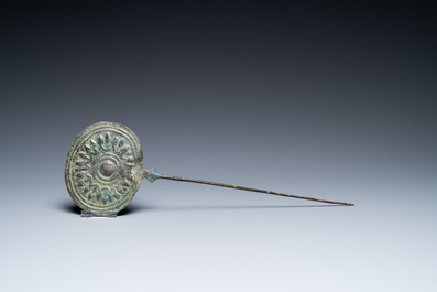 Two large Luristan bronze disc-headed clothing pins, Iran, 1st millenium BC  - Rob Michiels Auctions