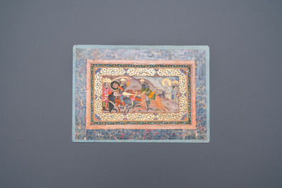 Qajar school miniature: 'The battle of Karbala', gouache and gilding on paper, Iran, 19/20th C.