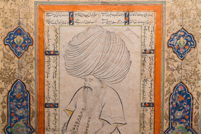 Une miniature ottomane: 'Pacha au turban', 18&egrave;me, encre et gouache sur papier, 18&egrave;me