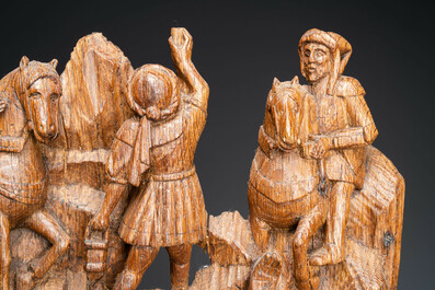 Un fragment de retable en ch&ecirc;ne sculpt&eacute;: 'Soldats romains sur le mont Golgotha', Flandres, vers 1500