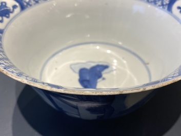 A Chinese blue and white bowl with a narrative scene, Kangxi
