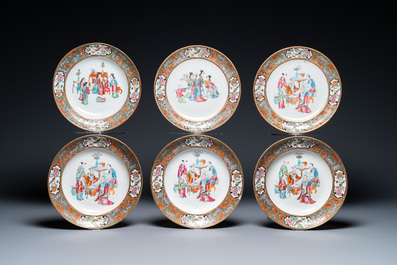 An extensive Chinese Canton famille rose dinner service, 19th C.