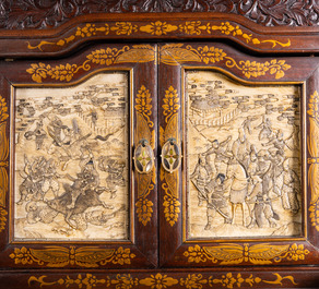 A Japanese 'chigaidansu' gilt-lacquered wood cabinet with finely carved ivory insets, Meiji, 19th C.