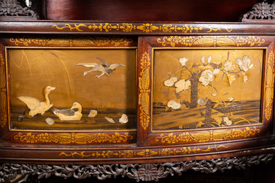 A Japanese 'chigaidansu' gilt-lacquered wood cabinet with finely carved ivory insets, Meiji, 19th C.