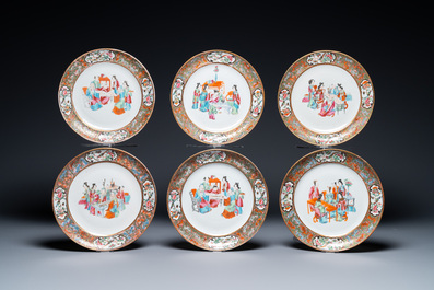 An extensive Chinese Canton famille rose dinner service, 19th C.