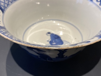 A Chinese blue and white bowl with a narrative scene, Kangxi
