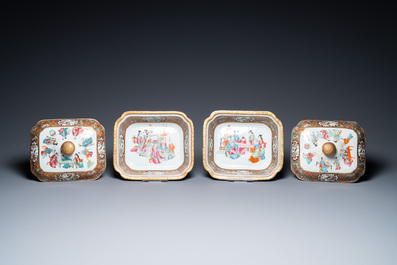 An extensive Chinese Canton famille rose dinner service, 19th C.