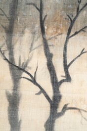 Nguyen Thu (Vietnam, 1930-): 'Berglandschap met ruiters', aquarel op zijde, gesign. en gedateerd 1988