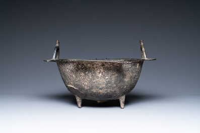 A Persian bronze tripod cauldron, Khorasan, Iran, 12/13th C.