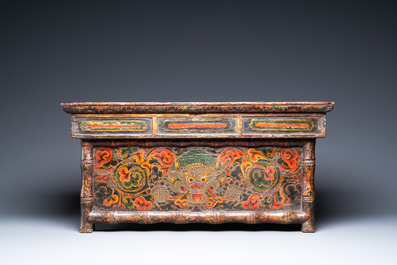 A Tibetan painted and lacquered wooden altar stand, 18th C.