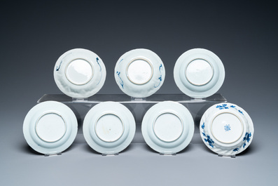 Twenty-two Chinese blue and white and famille rose cups and nineteen saucers, Kangxi and later