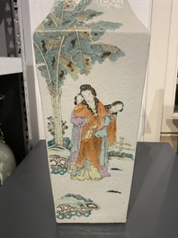 A square Chinese qianjiang cai vase signed Wang Peizhang and a pair of Samson famille verte vases, 19th C.